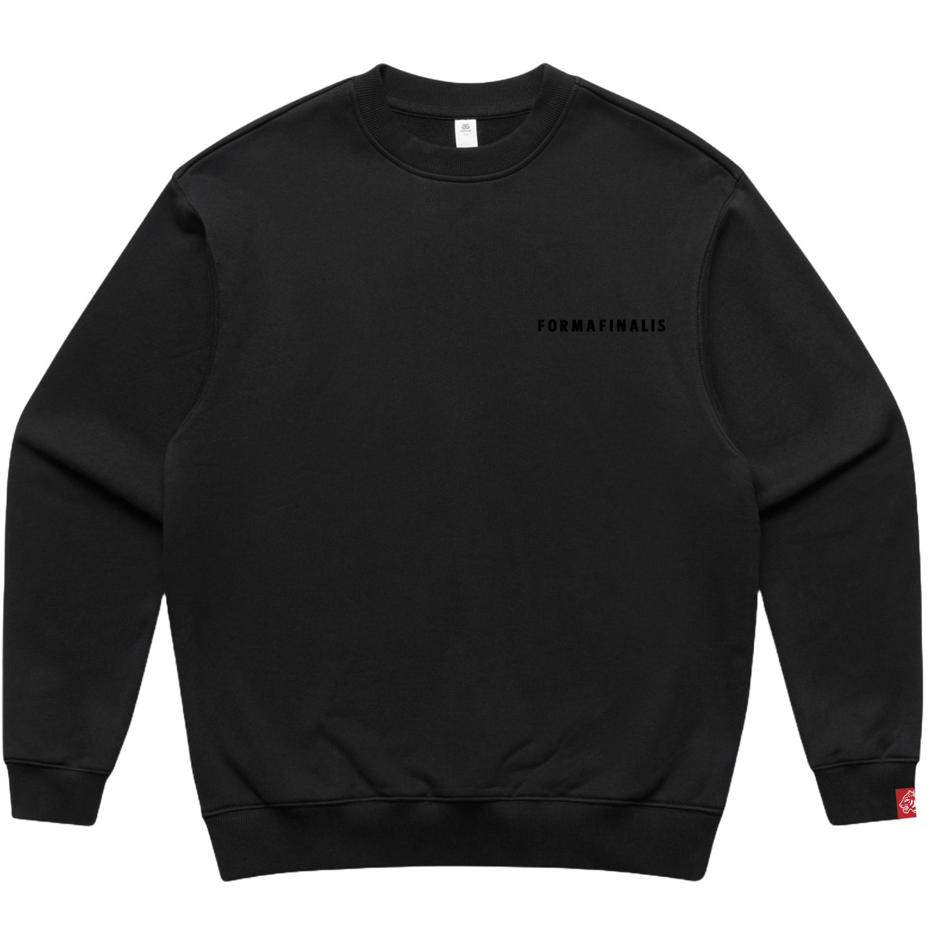 SS25 FormaFinalis heavyweight sweatshirt in Deep Black  – relaxed drop-shoulder fit with tonal embroided wordmark- 500GSM Heavy weight terry cotton.  Perfect for winter warmth. 