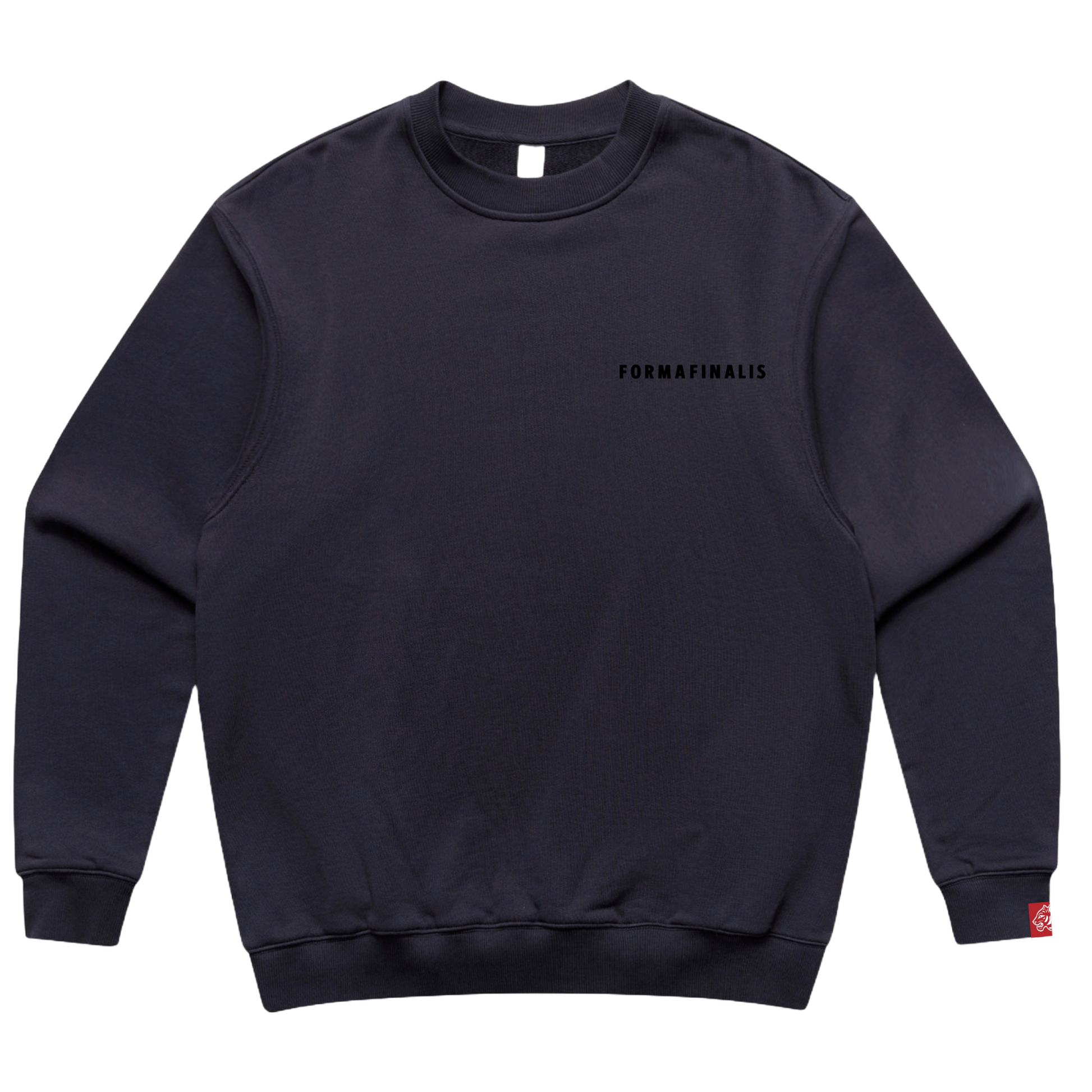 SS25 FormaFinalis heavyweight sweatshirt in Deep Navy – relaxed drop-shoulder fit with tonal wordmark- 500GSM Heavy weight terry cotton.  Perfect for winter warmth. 