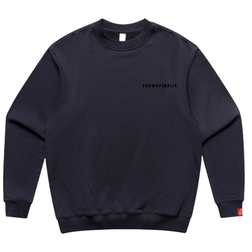 SS25 FormaFinalis heavyweight sweatshirt in Deep Navy – relaxed drop-shoulder fit with tonal wordmark- 500GSM Heavy weight terry cotton.  Perfect for winter warmth. 