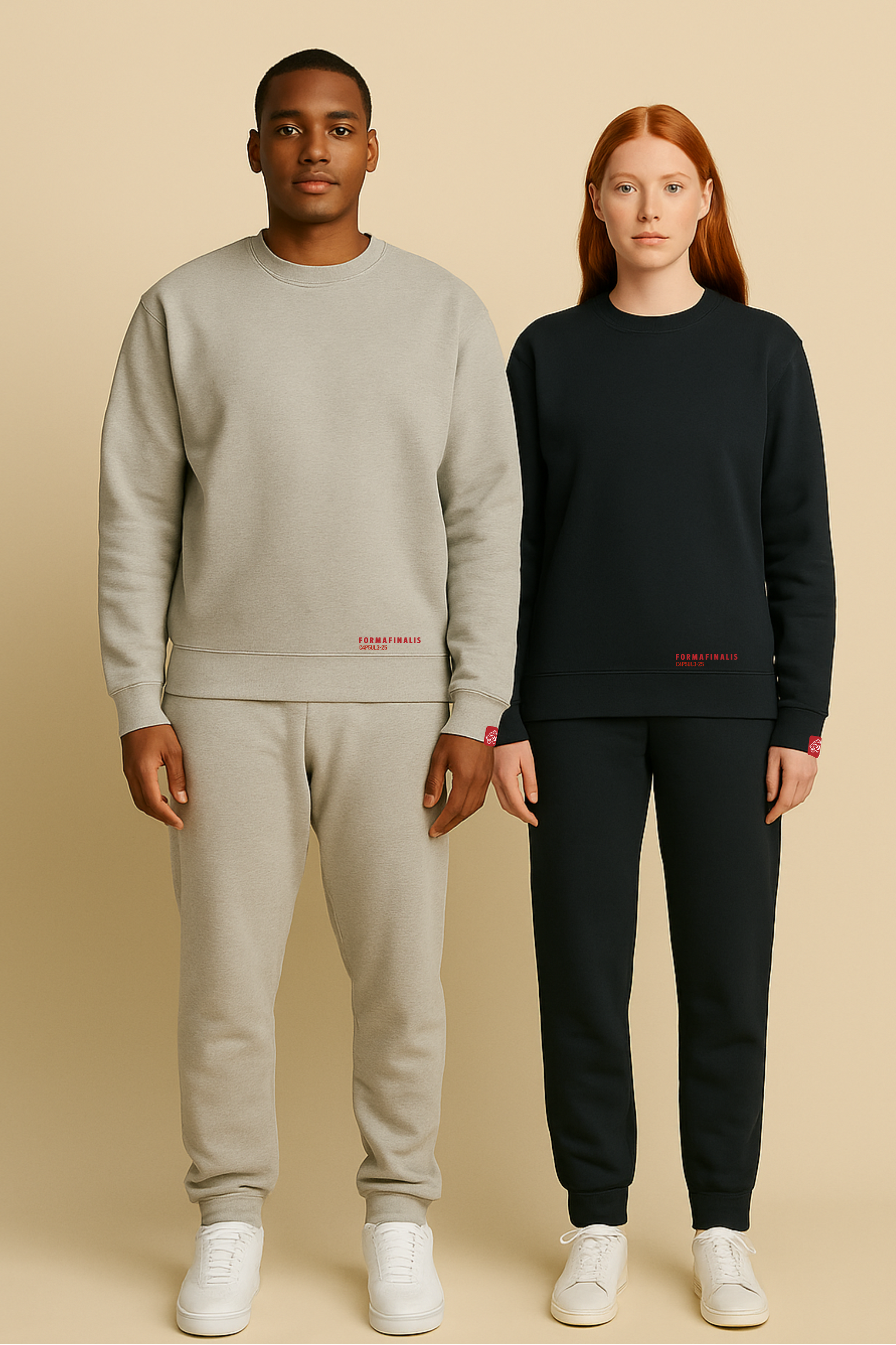 FF Capsule heather Grey and Black Organic Cotton Mid-weight joggers paired with complementary FF Capsule Mid-weight Organic Cotton Sweatshirt.
