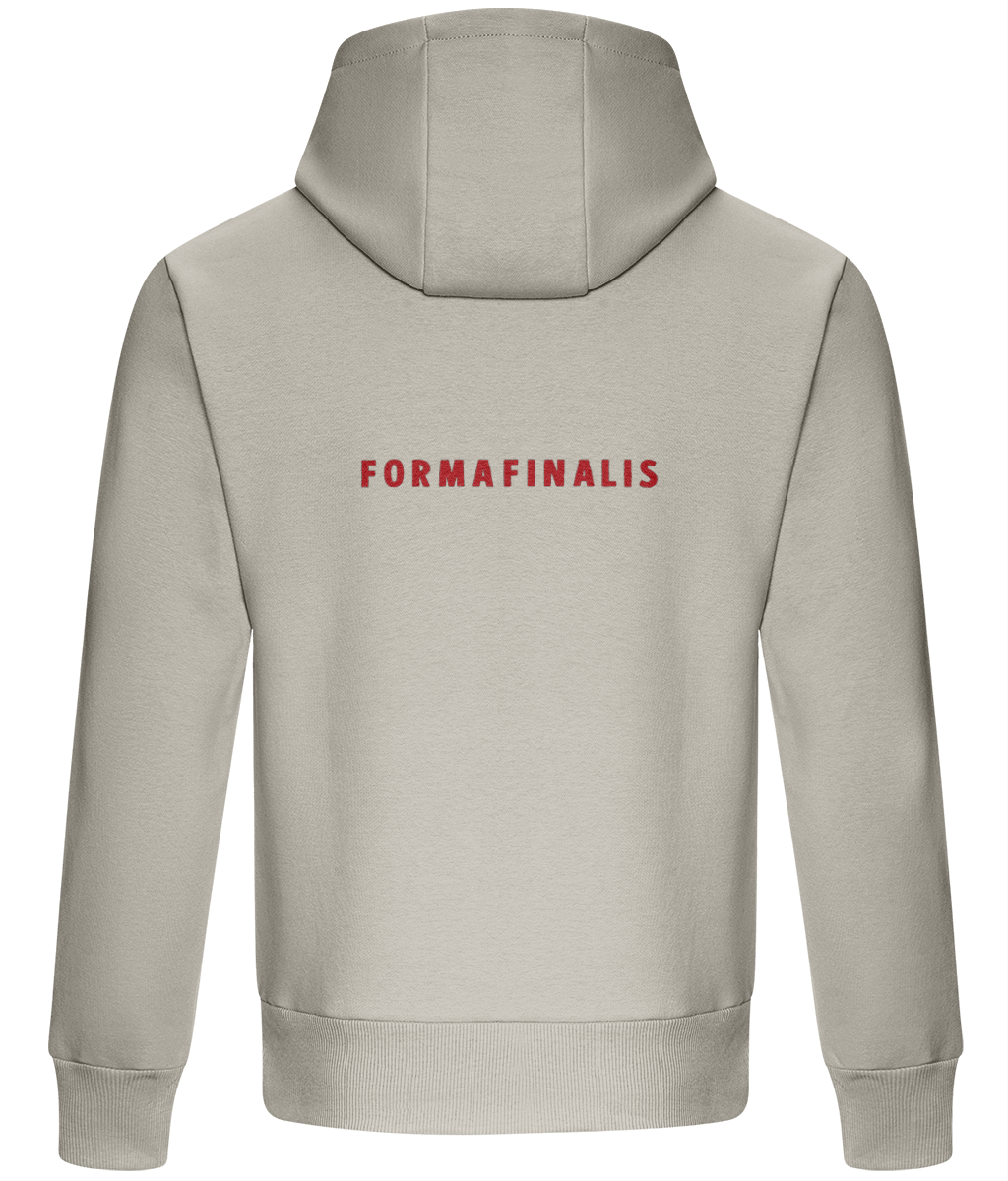 Heavy weight relaxed fit hoodie in Stone.  440GSM heavy weight cotton rich with brushed fleece inner lining.  Embroidered FormaFinalis classic tiger crest front chest.  FormaFinalis word mark on back.