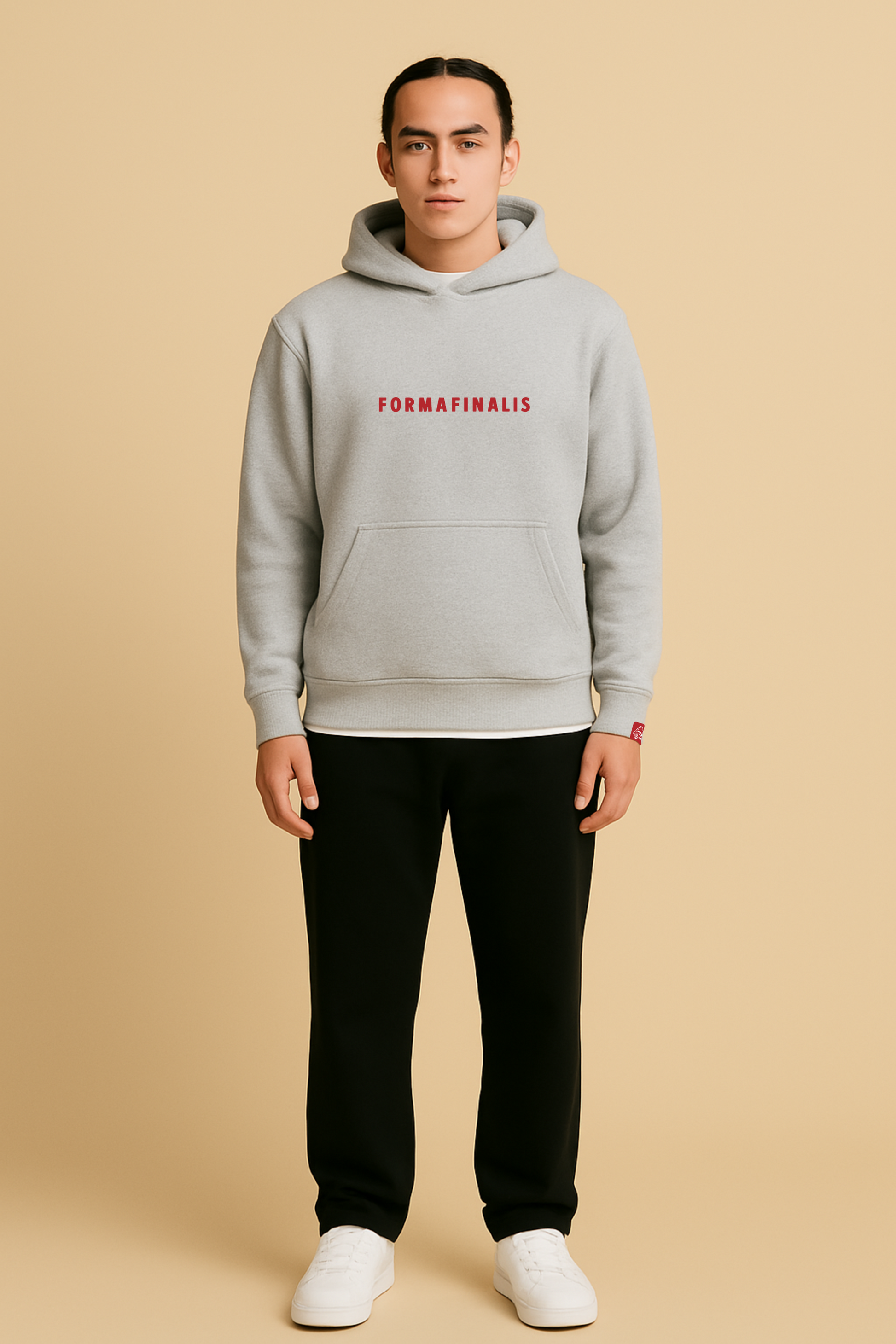 Model in FF Capsule Heavy Weight Hoodie - Heather Grey