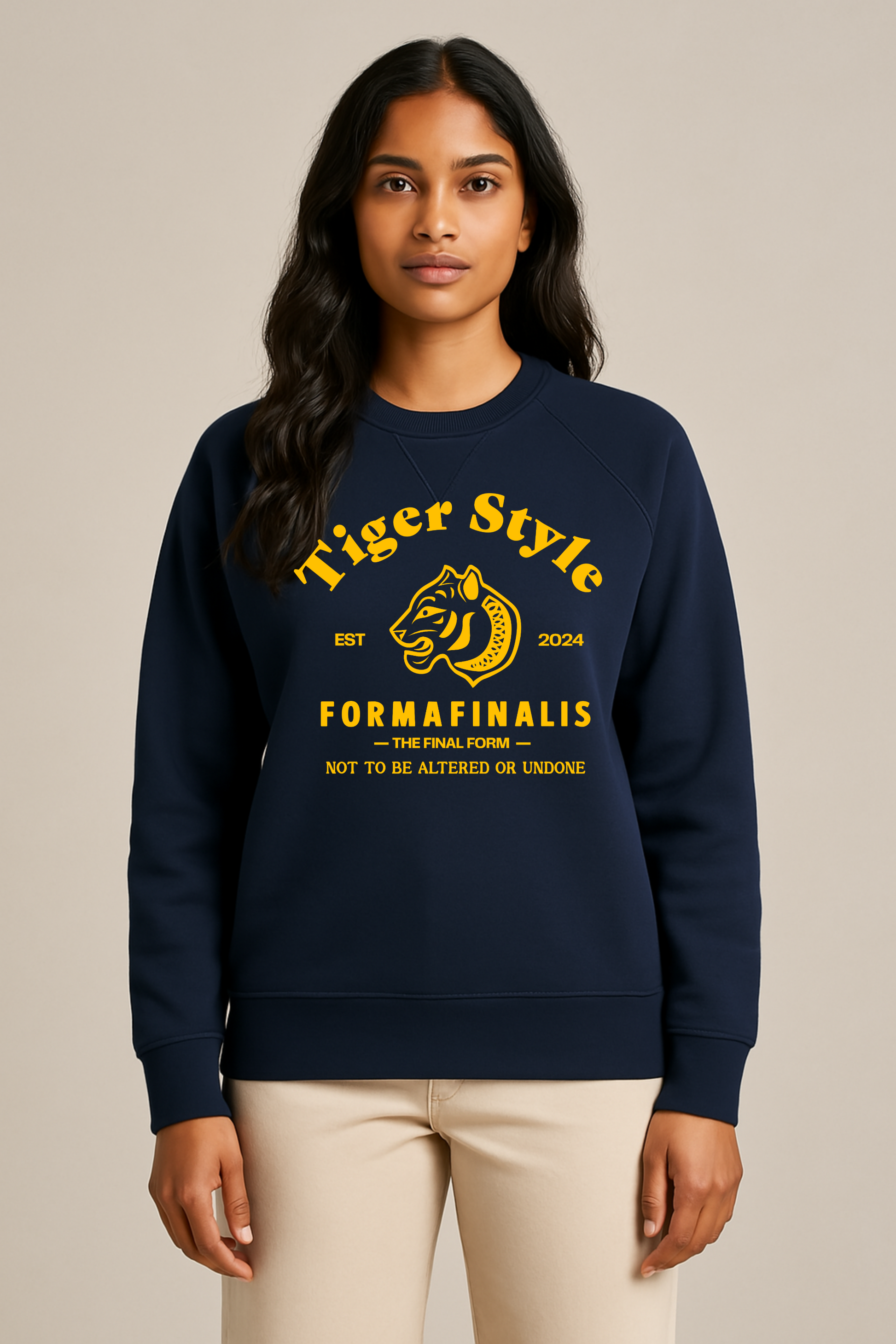 Tiger Style Premium Retro Sweatshirt – Navy.  Premium organic cotton, relaxed fit. 
