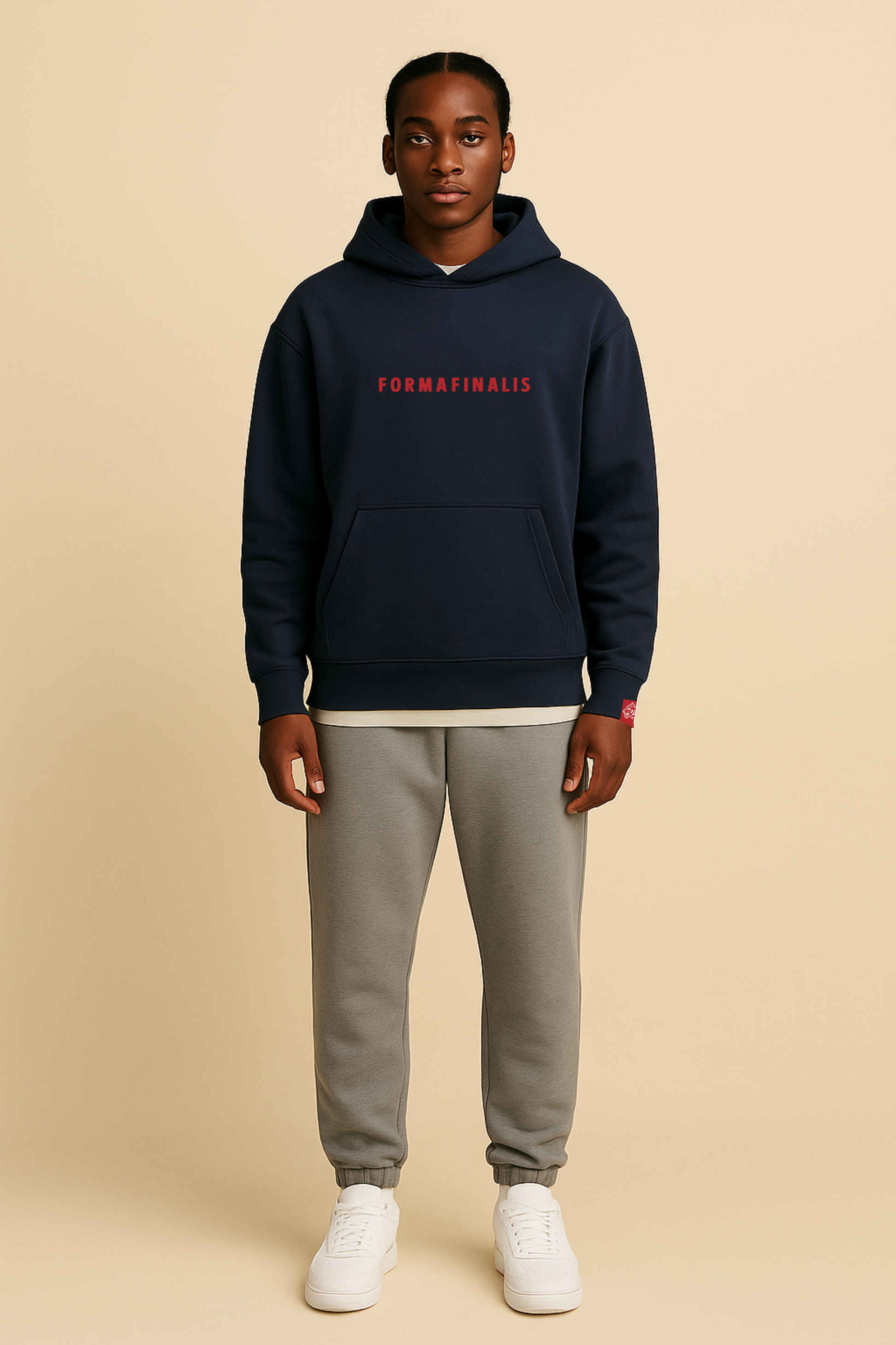 Model in FF Capsule Heavy Weight Hoodie - Navy