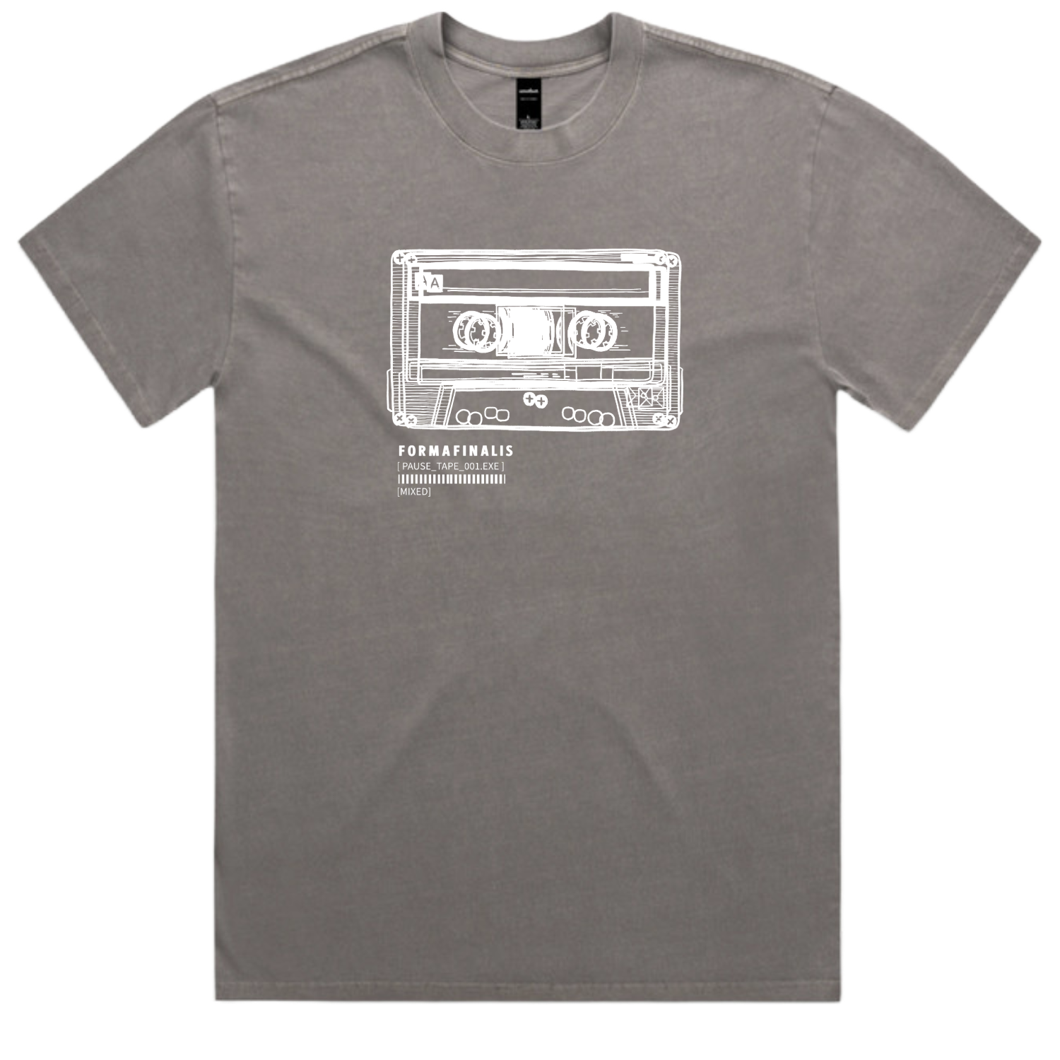 Faded Grey Pause Tape Graphic Tee shirt.  Premium Heavy Weight Tee, 240gsm, with relaxed oversized fit and retro 'Blurred' mixtape inspired graphic design.