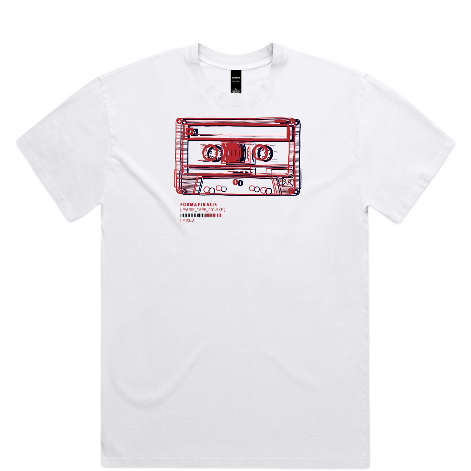 Faded White Pause Tape Graphic Tee shirt.  Premium Heavy Weight Tee, 240gsm, with relaxed oversized fit and retro 'Blurred' mixtape inspired graphic design.