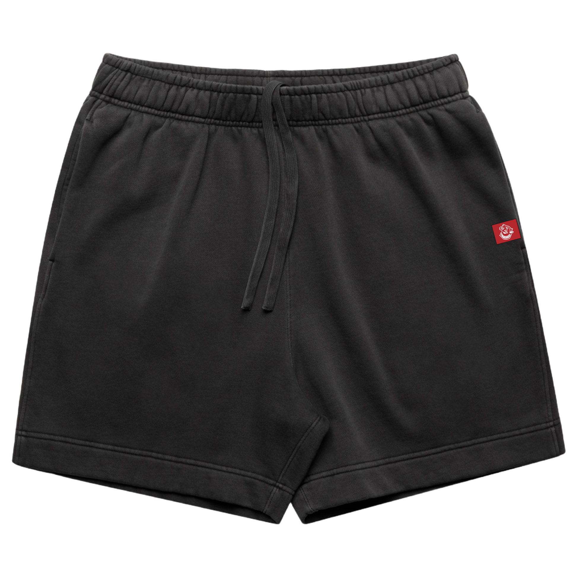 FormaFinalise Pause Tape Summer Collection. Relax Faded Track Shorts 18″ in Faded Black.  Embroided FormaFinalis logo in line with left pocket. Relaxed fit, 320 GSM midweight fleece with tonal drawcord waist and garment-dyed finish.