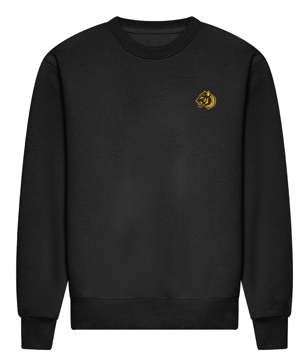 - Classic Logo Sweatshirt – Deep Black – Embroidered Golden Tiger crest front on left chest  – Embroidered FormaFinalis wordmark back neck line
- Oversized Streetwear Crewneck – 440GSM – cotton mix 