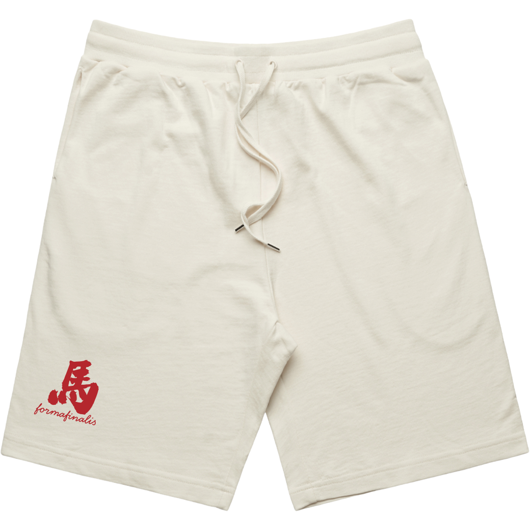 Year of the Horse Archive Sweat Shorts in Ecru, detail of 320GSM cotton texture and tonal drawcord