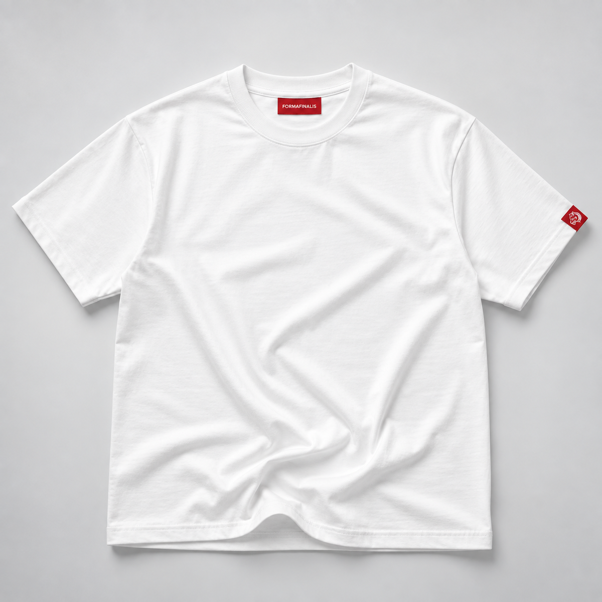 White
White FormaFinalis FF Capsule heavyweight organic cotton T-shirt in 220 GSM fabric, with a red embroidered FF tiger logo tag on the left sleeve.