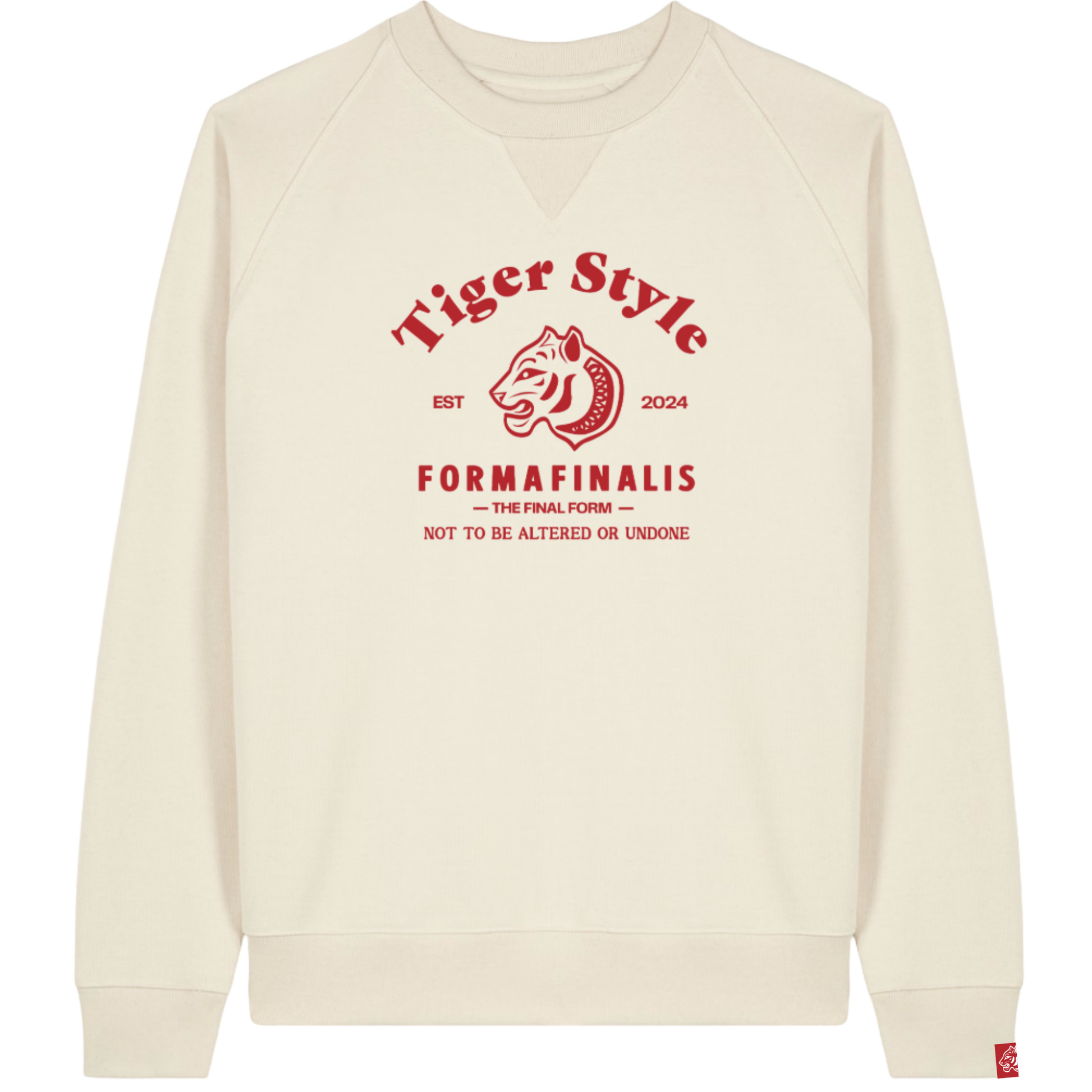 Tiger Style Premium Retro Sweatshirt – natural cotton – Unisex Heavyweight Raglan Crew by FormaFinalis.  Relaxed fir, premium brushed organic cotton.  Large retro inspired  tiger graphic on front panel.